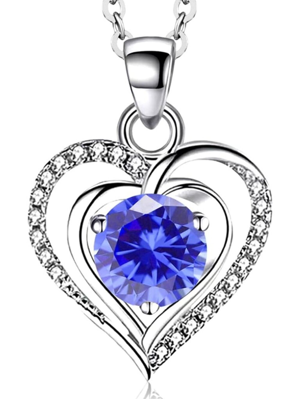Women's Silver 10 925 Sterling Silver Zirconia Heart Birthstone Pendant Necklace